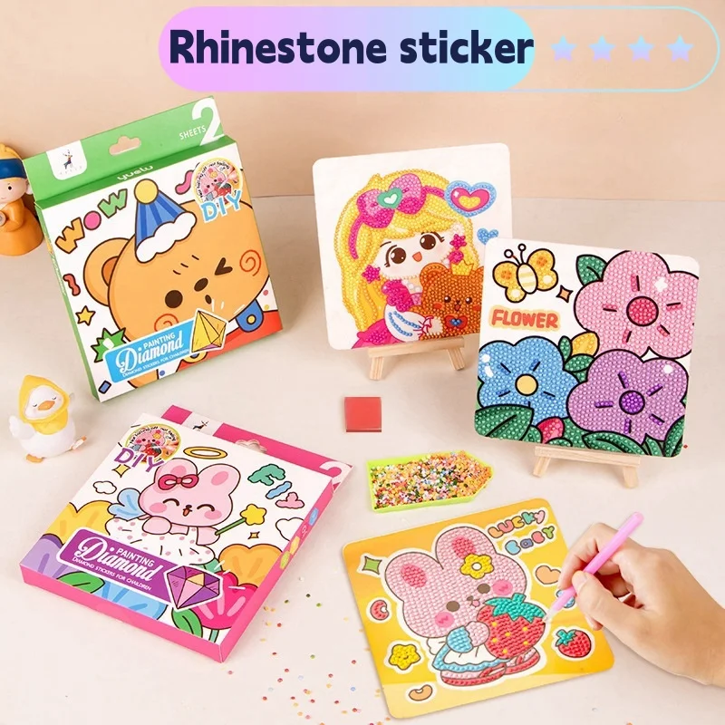 Ensemble de dessin en strass, Puzzle de dessin animé, autocollant en diamant, paquet de matériel, jouets amusants pour enfants de la maternelle, pour garçons et filles, DIY bricolage