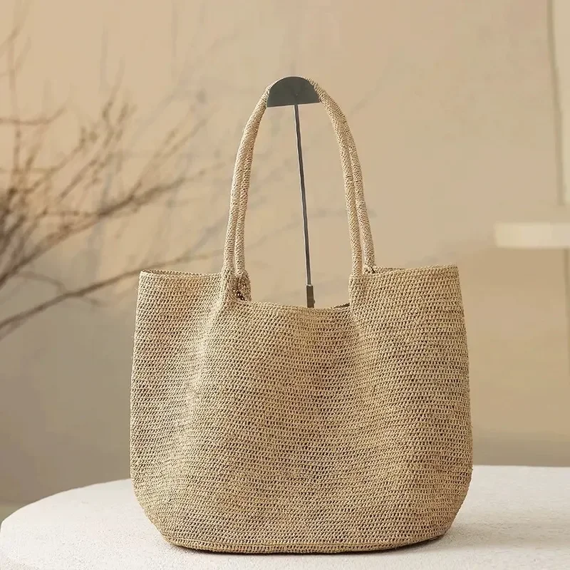 Premium raffia woven tote bag for women large capacity single shoulder straw handbag versatile summer accessory view 2