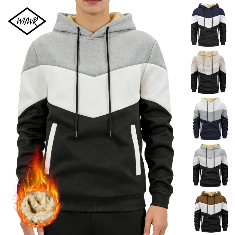 

Мужская лоскутная цветная толстовка с капюшоном, одежда с капюшоном, повседневная свободная флисовая теплая толстая мужская модная осенне-зимняя спортивная верхняя одежда