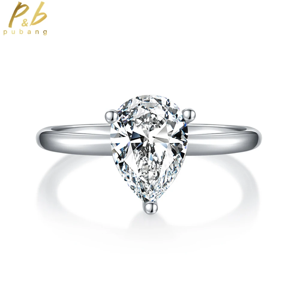 

PuBang Fine Jewelry 100% 925 Sterling Silver 2CT 7*10MM GRA Moissanite Pear Diamond Ring for Women Engagement Gift Free Shipping