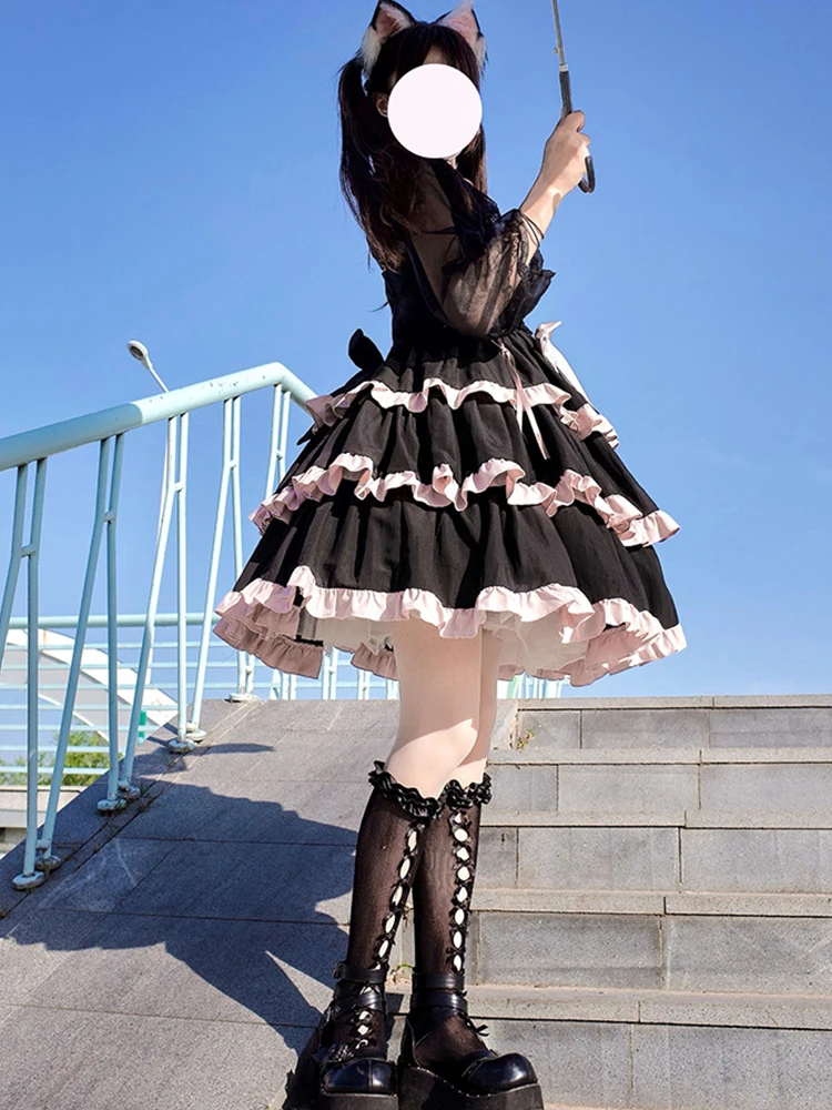 Originele Lolita Halloween Jurk Prinsessenjurk Dagelijks Donker Gothic Lolita Jurk Lief Meisje Theekransjesjurken