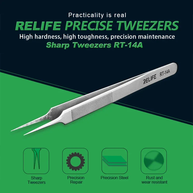 RELIFE RT-14A RT-14SA Precision Maintenance Tweezers Anti-Static Straight Curved Mobile Phone CPU IC Repair Clips Hand Tool