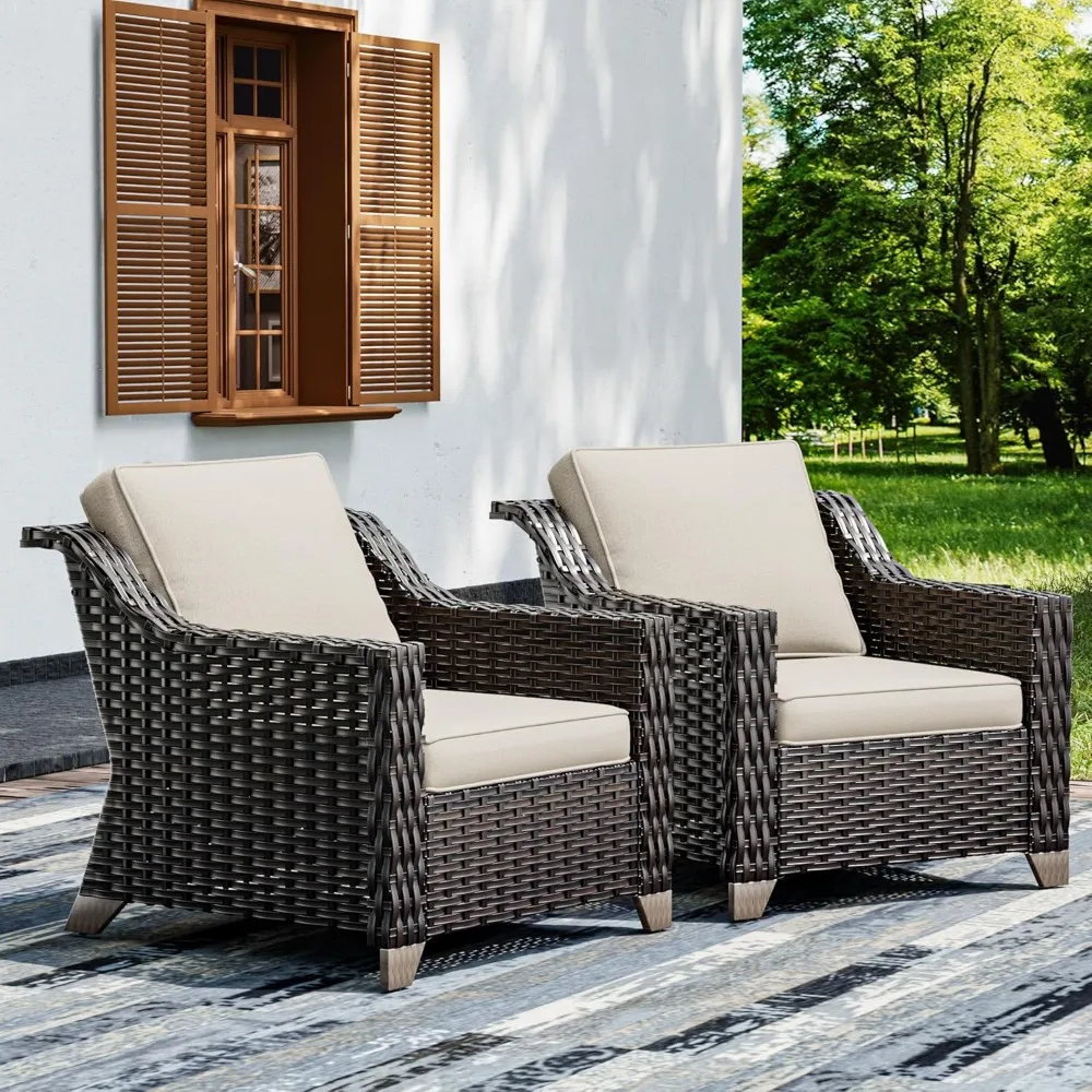 

One set of two terrace chairs, outdoor rattan furniture, wide armrests and thick cushions, upgraded to a larger size