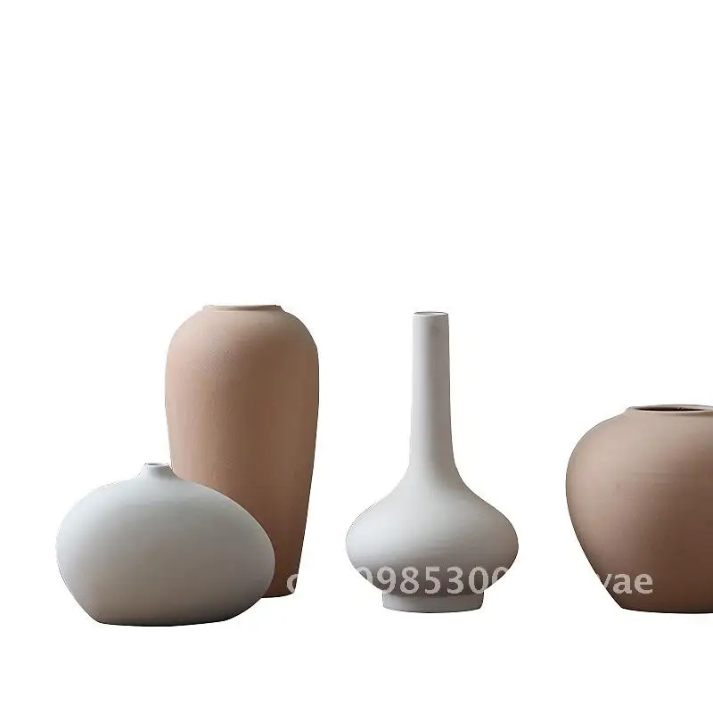 

Nordic Ins Style Small Ceramic Vase Plain Burned Homestay Art Ornaments Dried Flower Decor Handmade Porcelain Billet