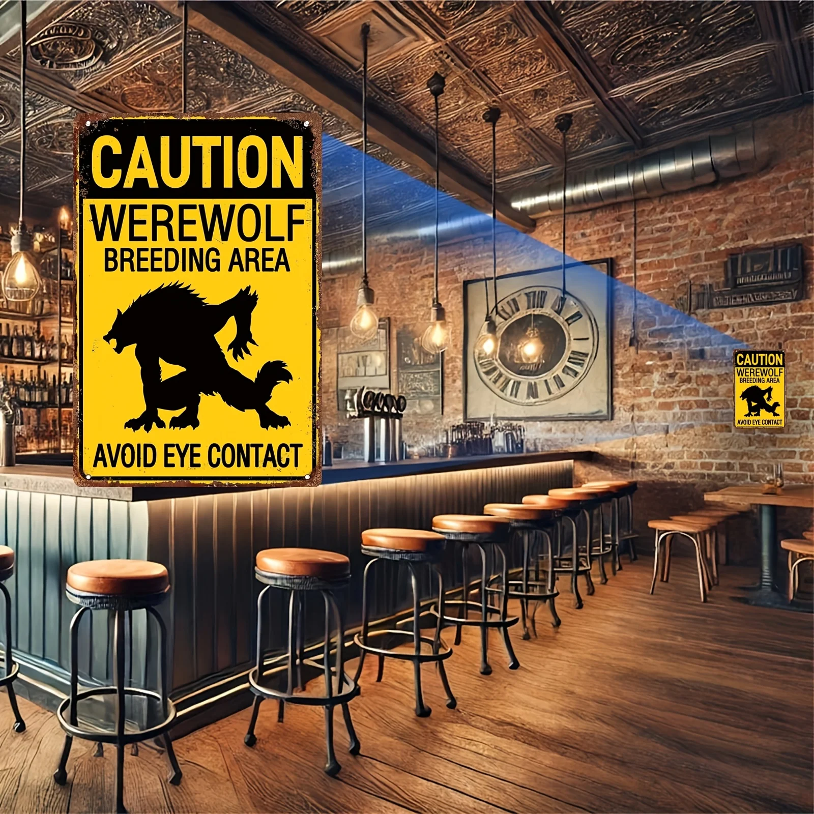 Metal Werewolf Warning Sign Wall Art, Rustic Wolf Icon Caution Decoration for Home, for Halloween/Christmas/Thanksgiving Parties