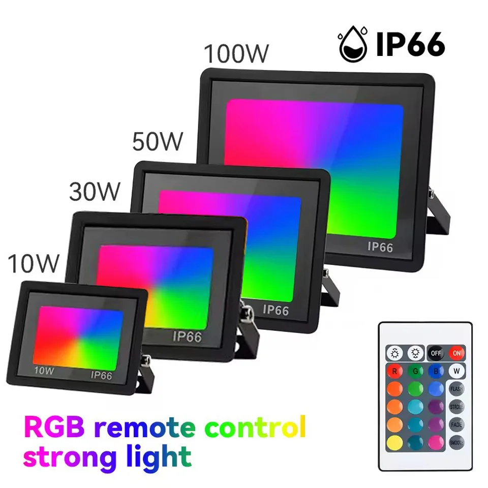 RGB LED Floodlight Outdoor Lighting 220V IP66 Waterproof Multicolor Spotlight Lamps Landscape Lighting 30W 50W 100W with Remote image 3