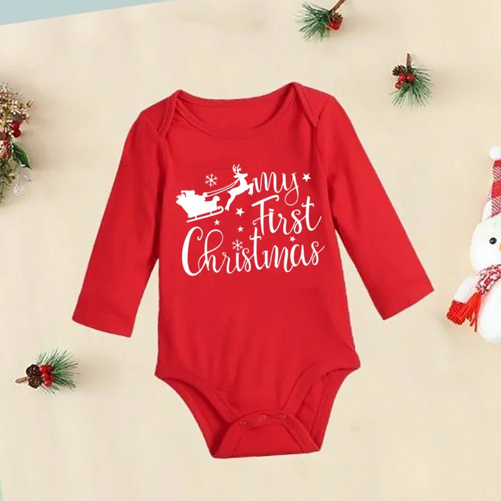 Lovely Baby Boy My First Christmas Romper Santa Reindeer Christmas New Year Clothes Boy Girl Red Jumpsuit Infant Playsuit Outfit