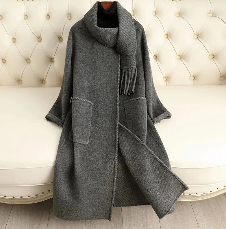 Cappotto di lana elegante da donna primaverile 2025, trench di media lunghezza a linea H con dettagli tascabili, capispalla alla moda di lusso
