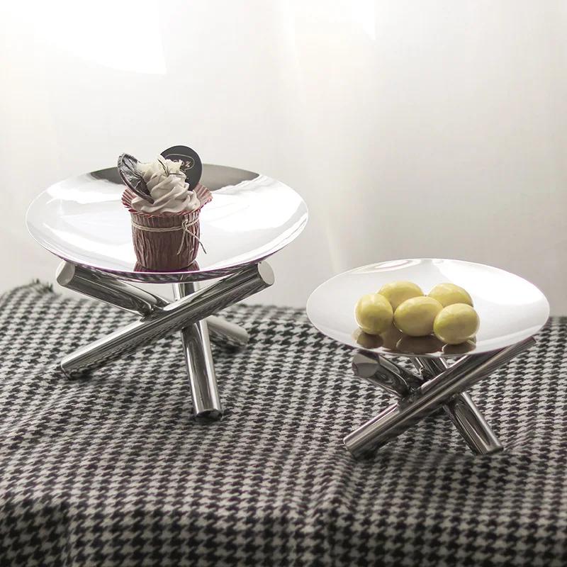 

Tripod Pillar Metal Tray, Mirror Stainless Steel Storage Tray, Dessert Plate, Cake Rack, Snacks, Organizer, Kitchen Utensils