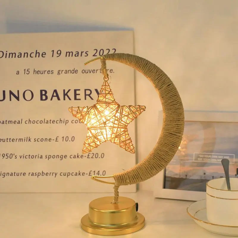 Iron Frame Decorative Night Light Creative Bedroom Bar Ornament Small Table Lamp Retro Moon Modeling Lamp Room Decoration Light