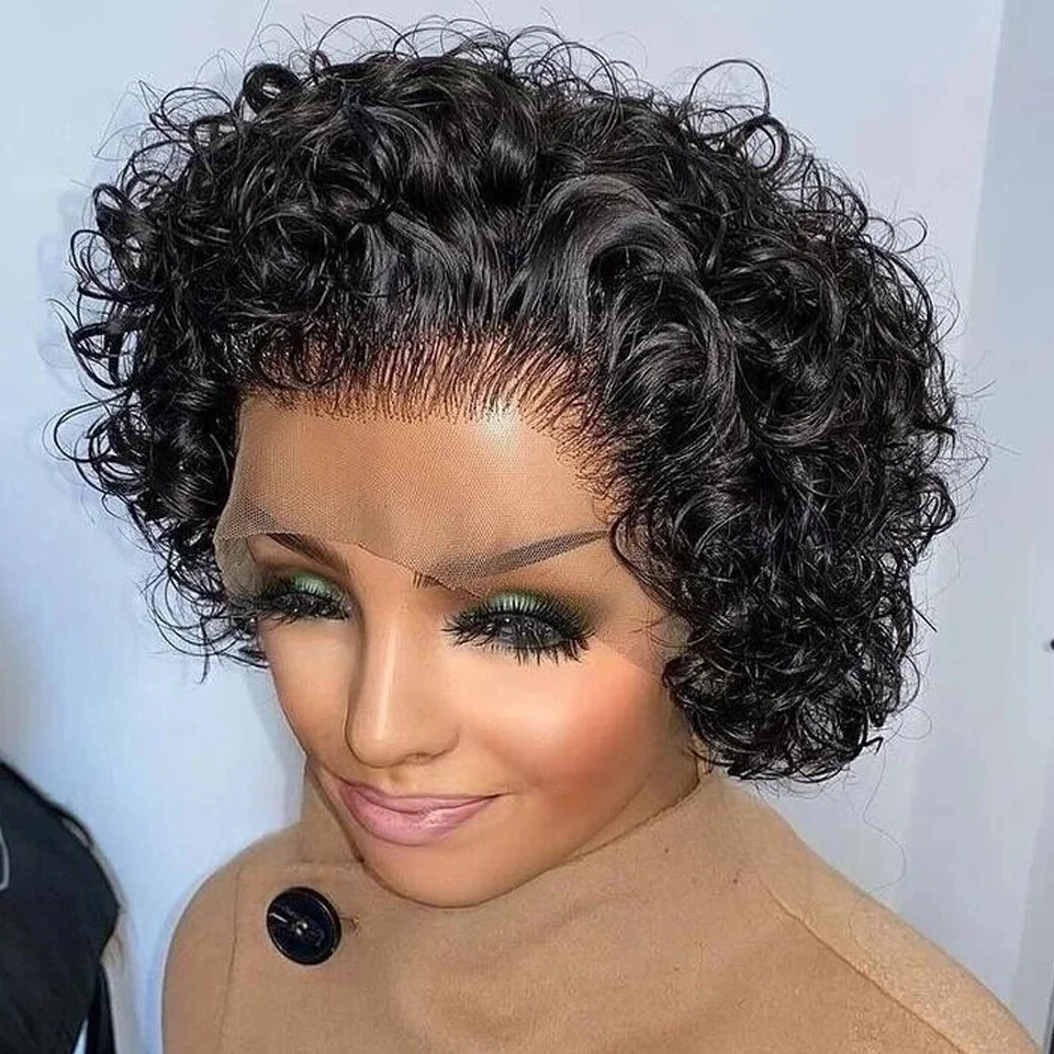 Curly Pixie Cut Wig Highlight Lace Wig Spring Curl Short Bob Human Hair Wigs For Women Natural Black Colored Blonde Cheap Wig