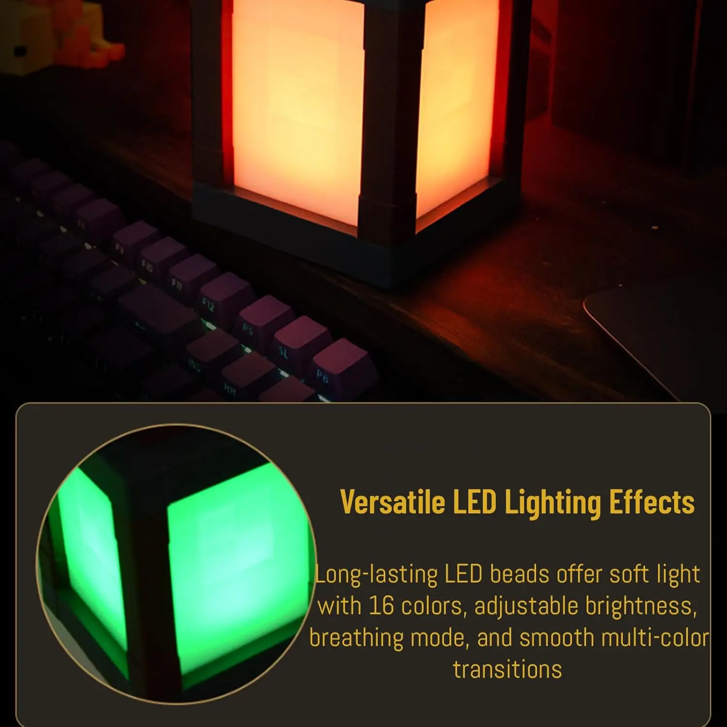 فانوس منقط LED ضوء ليلي، 16 لونًا، مصباح طاولة ليلي قابل لإعادة الشحن لغرفة النوم والديكور المنزلي مع سلسلة