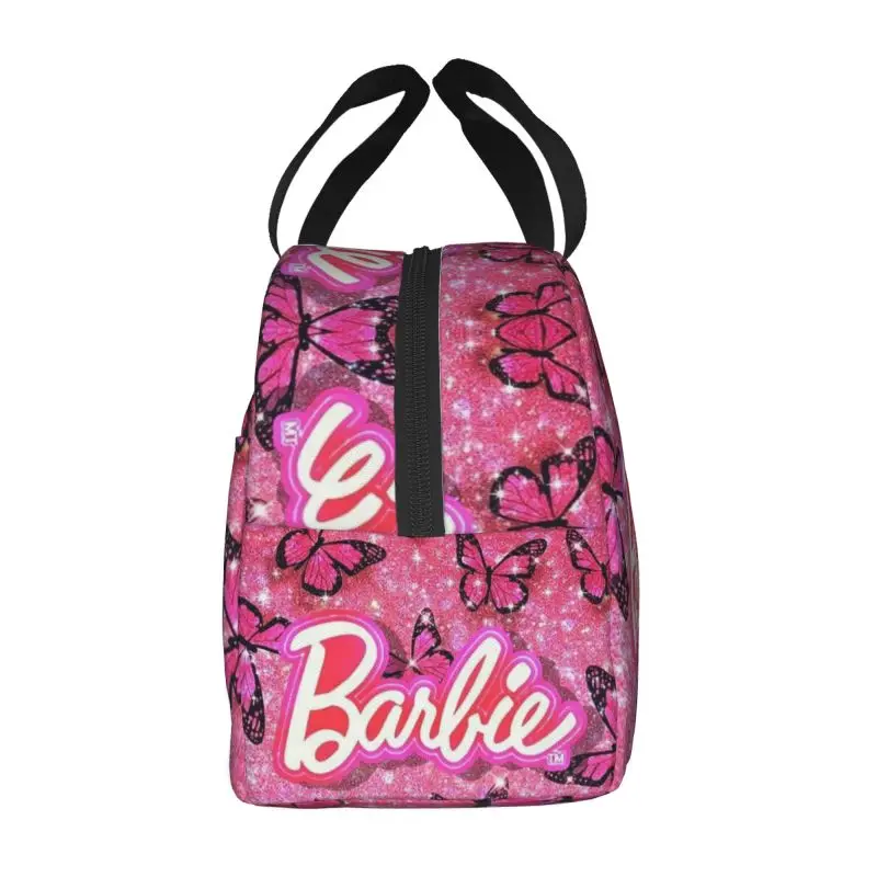 Custom Barbies Butterfly Insulated Lunch Bag for Camping Travel Portable Thermal Cooler Lunch Box Women Children