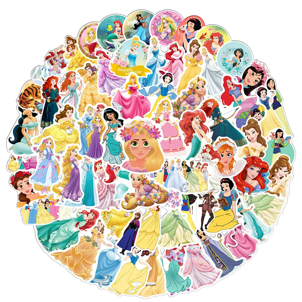 10/30/50/100PCS Mix Disney Princess Anime Graffiti Stickers Snow White Frozen Cartoon Decals Laptop Guitar Phone Kid Sticker Toy