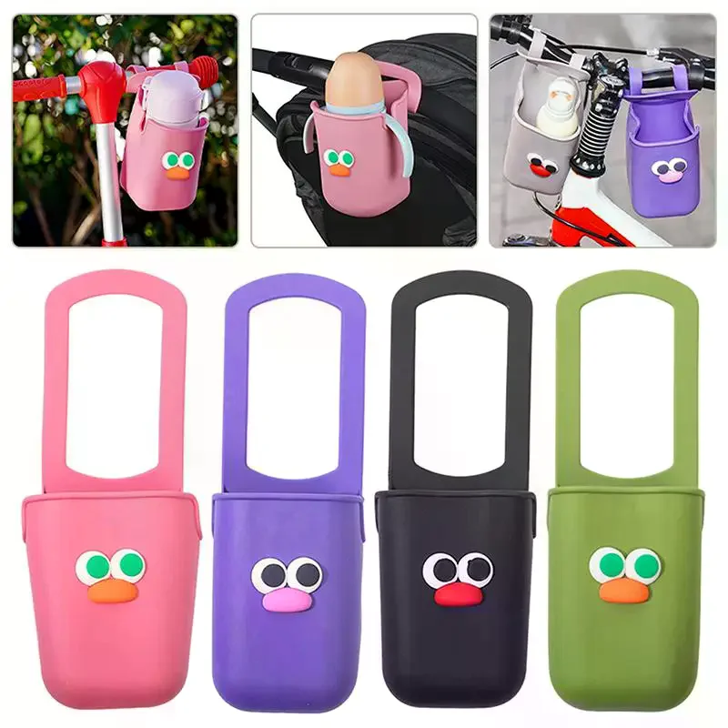 Porte-gobelet en silicone souple pour poussette avec un design de visage de dessin animé mignon, parfait pour les poussettes, les sièges auto, l'extérieur et l'usage quotidien