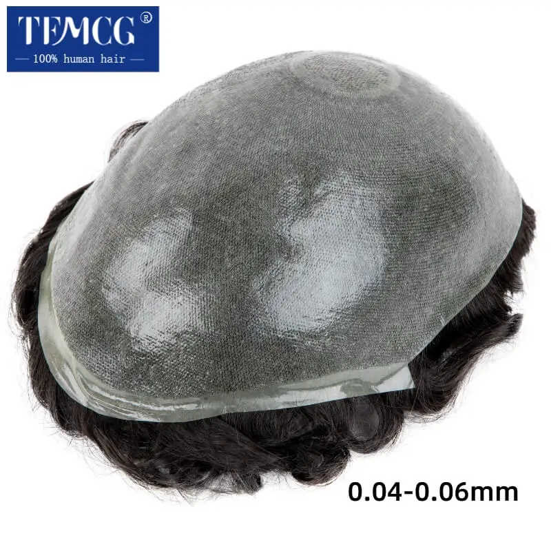 Male Hair Prosthesis 0.04-0.06mm Double Knots Pu Toupee Men Durable Men Wig 100% Human Hair System Unit Men Capillary Prosthesis