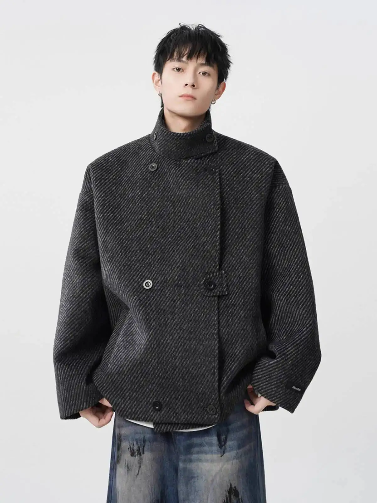 

2025 Men's Coat Retro Wool Blend Short Trench Coat Loose Fit Trendy Jacket For Autumn & Winter