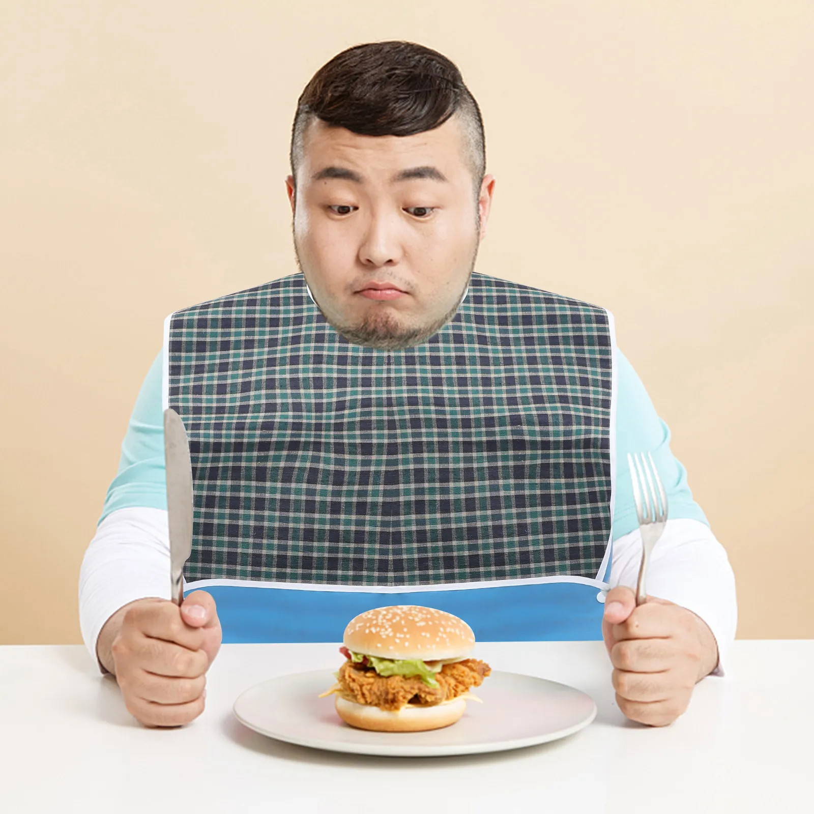 

Waterproof Adult Bib for Eating Washable Reusable Folding Lightweight Polyester Dinner Bib for Elderly Men Women Household