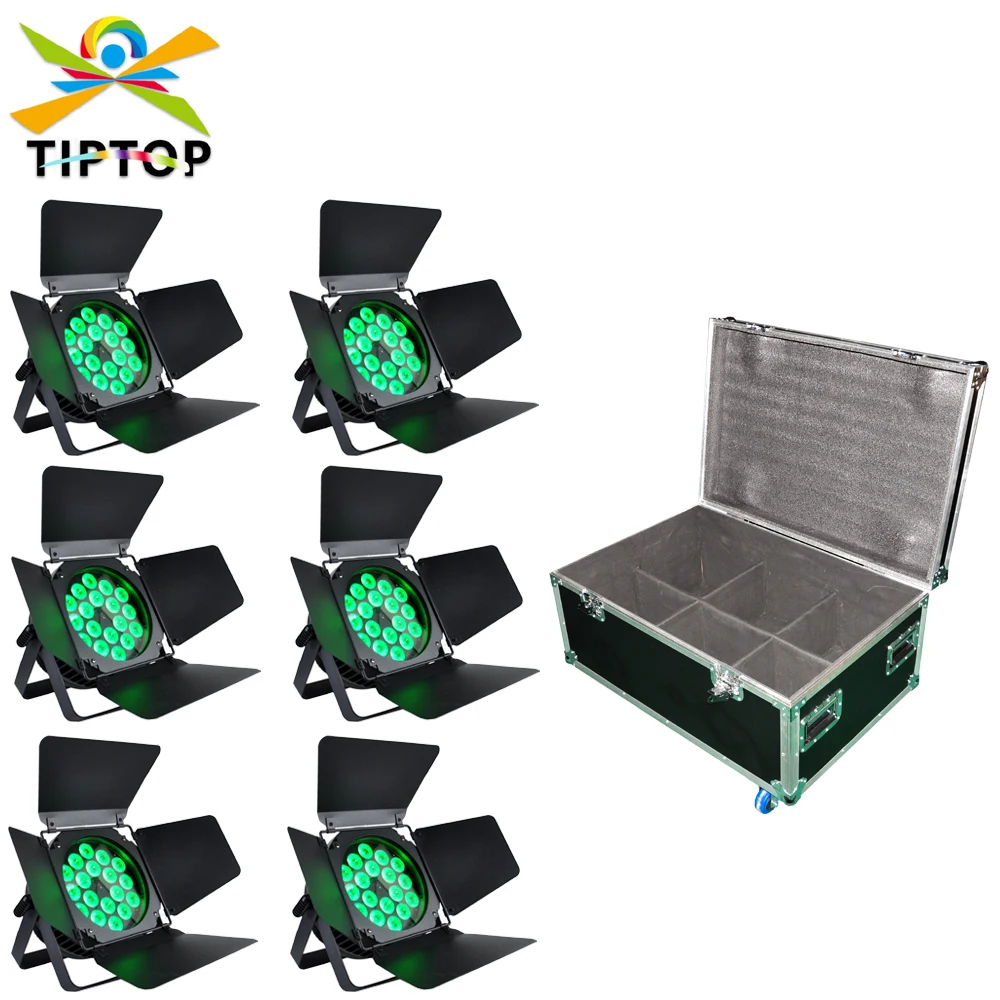 6IN1 Flightcase Pack 18x9W Aluminum DMX Sound Activated Strobe Party Light 3 Color Auto Change for Home Room Dance Club Party