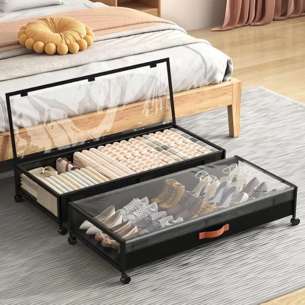 

Under Bed Storage Box with Wheels with Transparent Lid, 36" Extra Long Under Bed Shoe Organizer