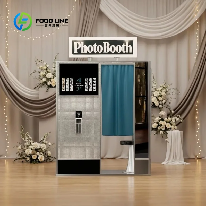 customized vintage silver photo booth kiosk built‑in printer camera support custom logo for party ceremony event operators
