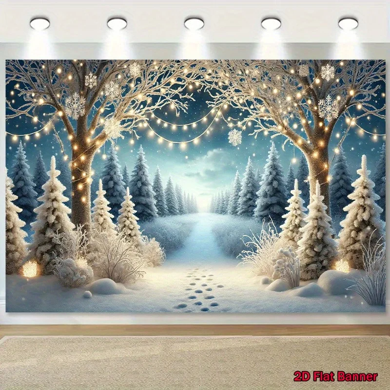 1pc 2D Flat Winter Wonderland Snow Scene Backdrop for Living Room Bedroom Office Outdoor Photo Shoot Studio Party Decor