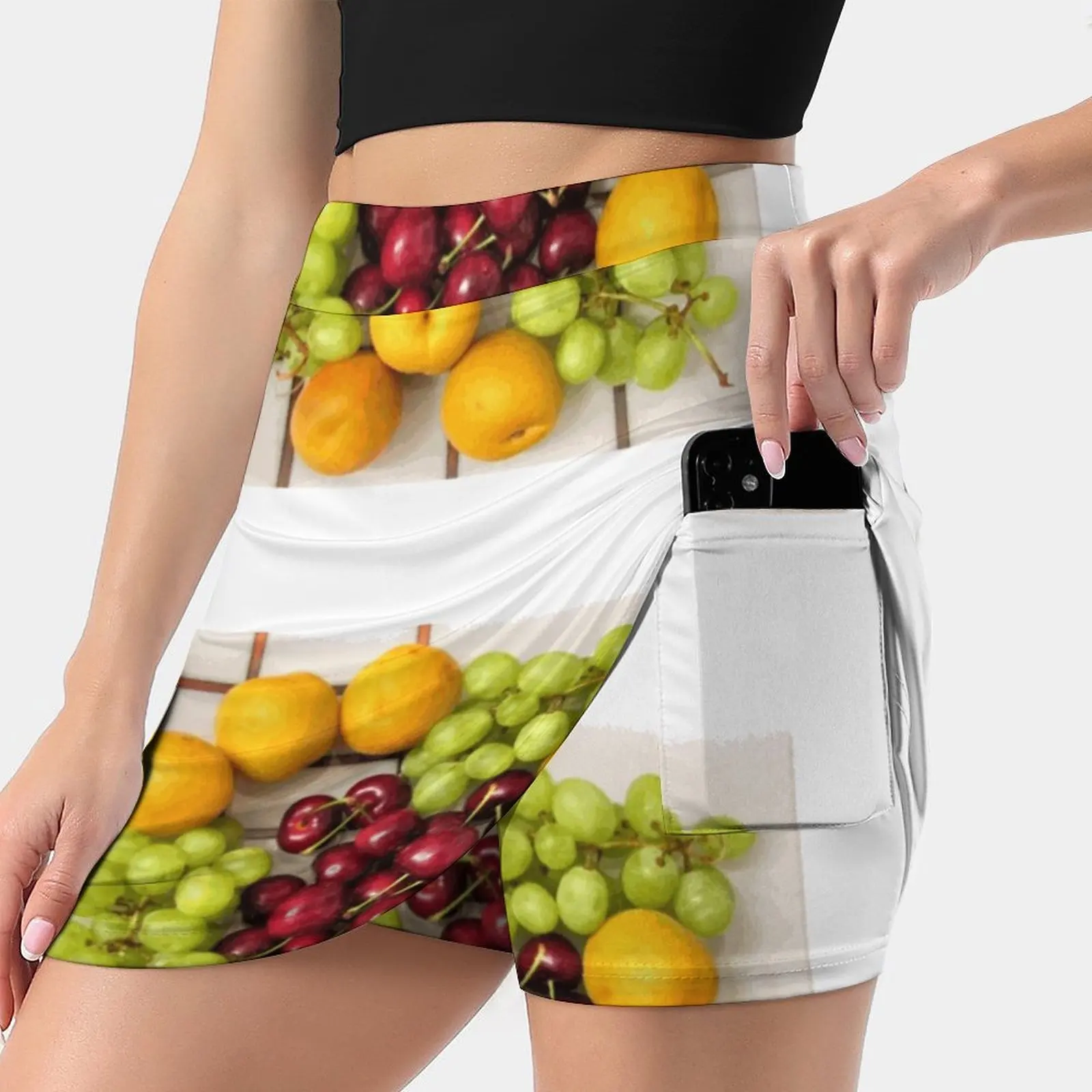 A Bowl Of Fruit Women's Fashion Sporting Skirt With Pockets Tennis Golf Running Skirts Fruit Bowl Apricots Cherries Grapes Tops