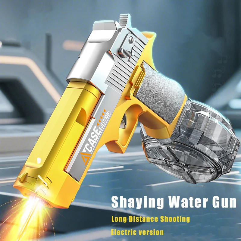 Pistola ad acqua elettrica e manuale in oro, schizzo automatico con pistola Pistola realistica Muso Fiamma Giocattolo estivo per feste in spiaggia all'aperto