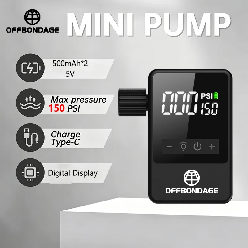OFFBONDAGE Mini Electric Automatic Air Pump Portable Digital Inflator Rechargeable MTB Road Bike Schrader Presta Tires 150PSI