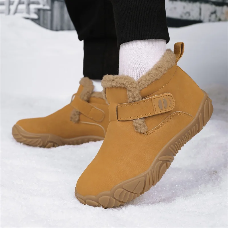 Kids Winter Fleece Lined Thickened Snow Boots Non-slip Wear-resistant Outdoor Warm Comfort Cotton Footwear for Boys and Girls
