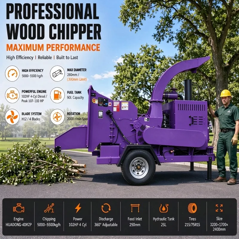Tracked Mobile Wood Crusher Machine Forestry Tree Branch Chipper Heavy Duty Diesel Logging Waste Recycling Heavy Wood Chipper