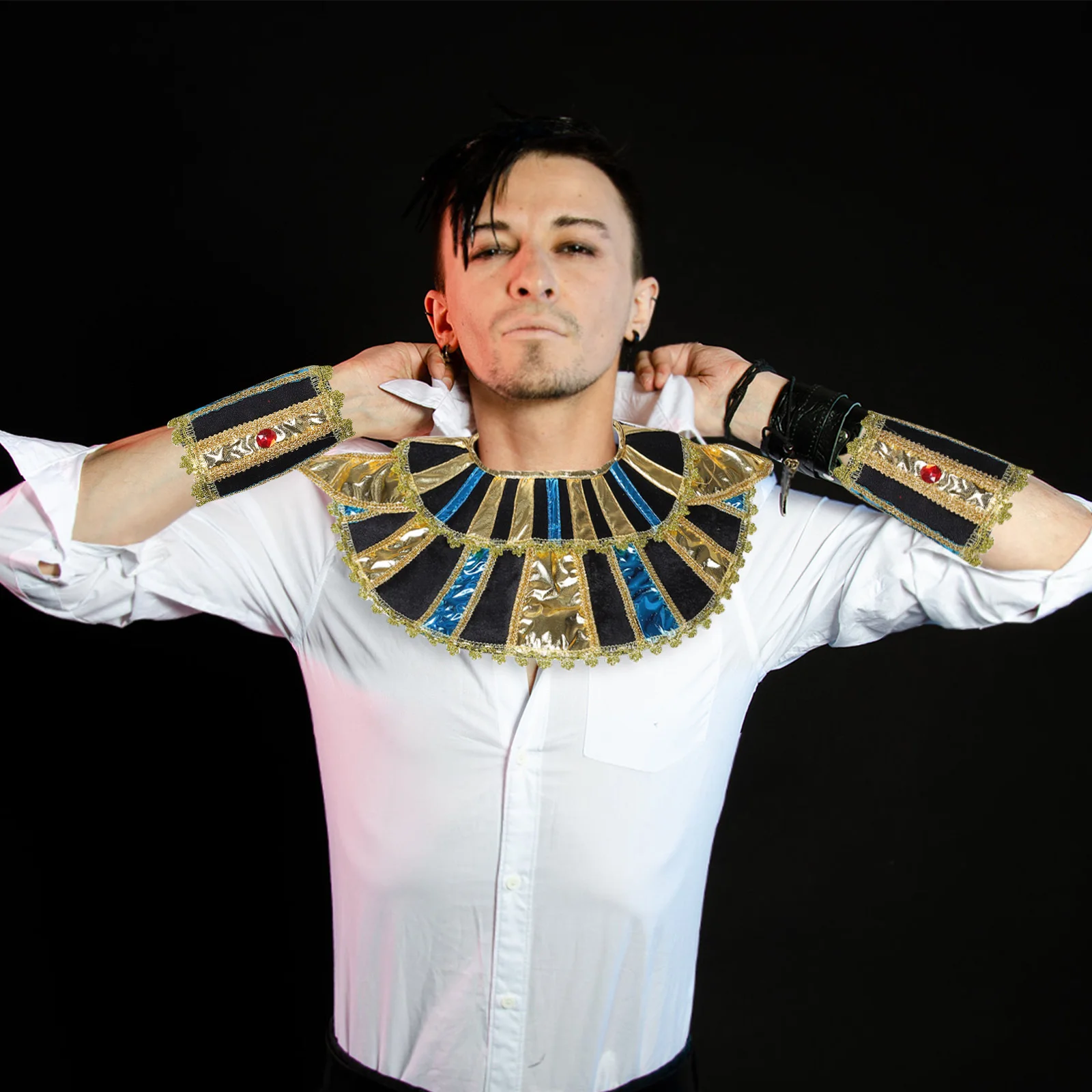 1 Zestaw Egipskich Akcesoriów do Kostiumu Pas Opaski na Nadgarstki dla Mężczyzn Strój Starożytnego Egiptu Trwała Miękka Podszewka Lekki