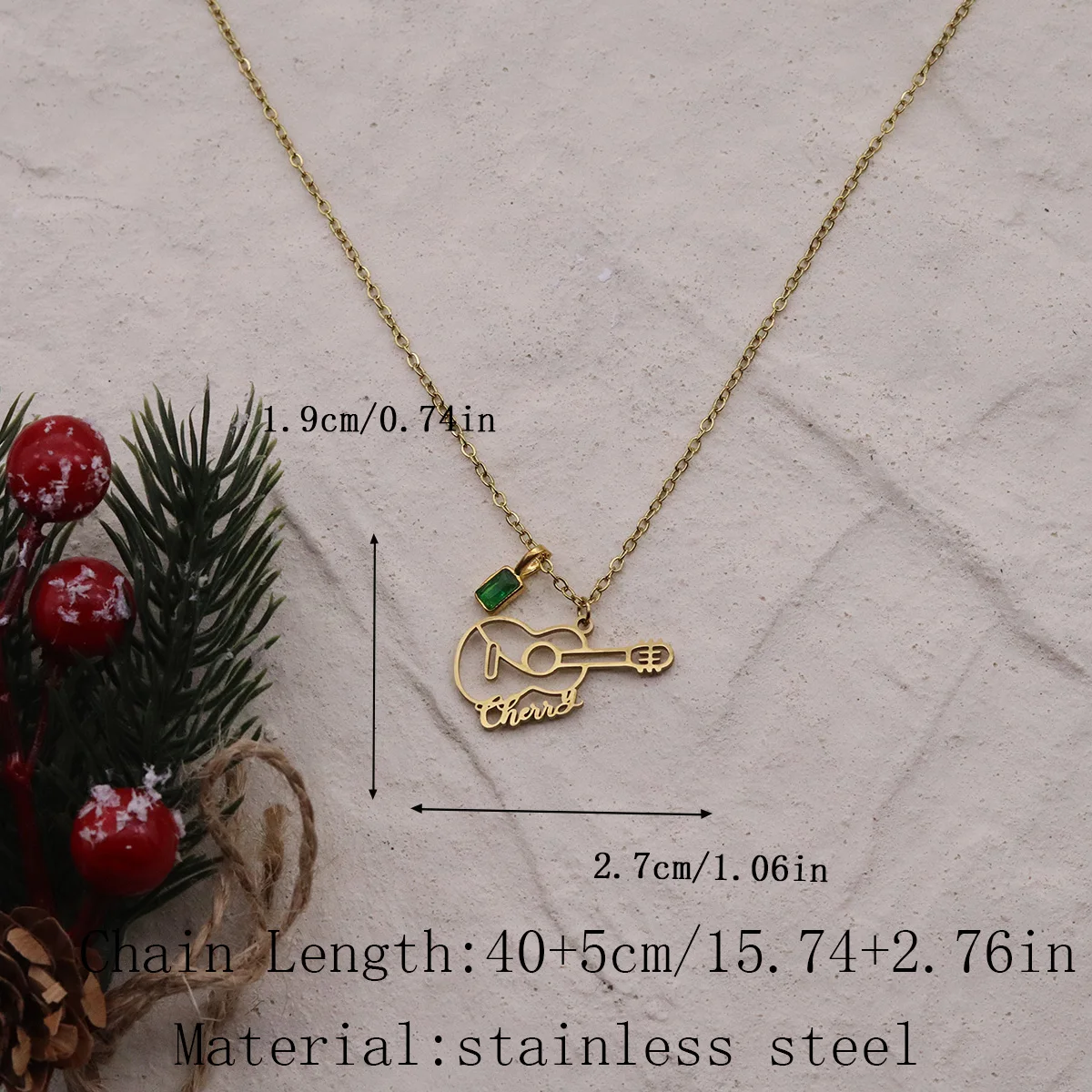 Personalized Custom Name Letter Guitar Pendant Necklace Stainless Steel Hollow Music Instrument Necklaces Fashion Jewelry Gift