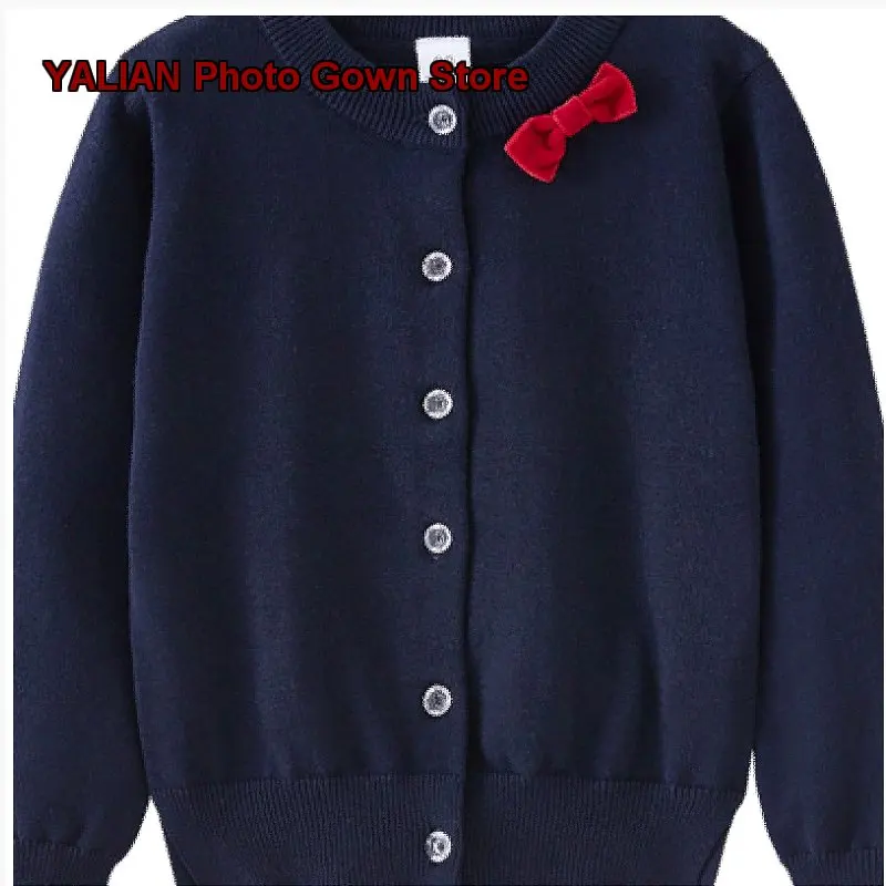 Cotton Anti-Pilling Little Girls Knit Jacket Spring Autumn Thin Bowknot Children Kids
