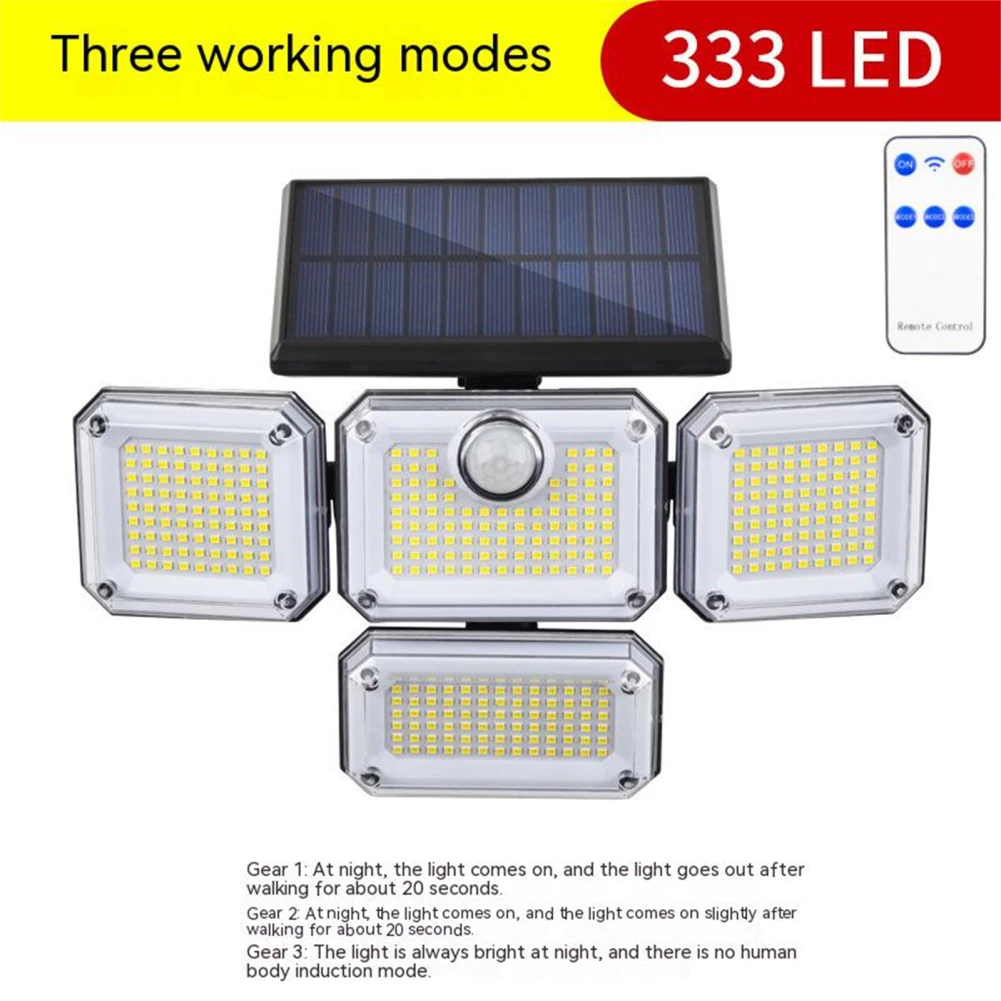 

333 Led Solar Lights Outdoor Motion Sensor Human Induction Adjustable Head Ip65 Waterproof Solar Power Wall Lamp