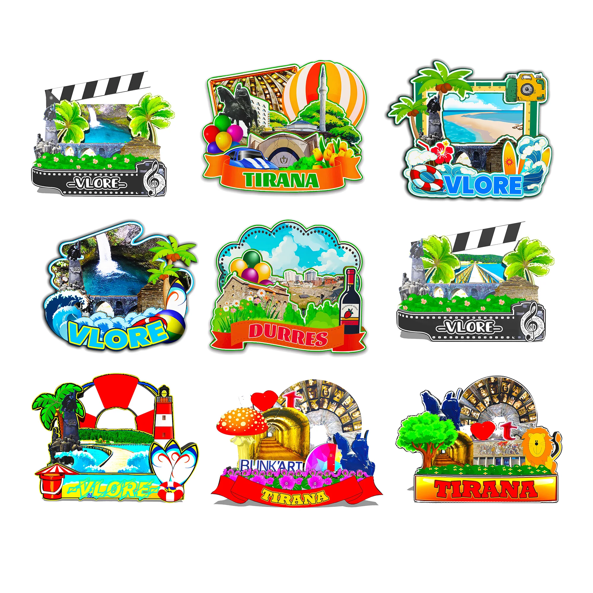 Imanes decorativos para Tirana Vlore Tirana Albania ciudad punto de referencia recuerdos 3D pegatina de madera para nevera regalos encantadores para amigos