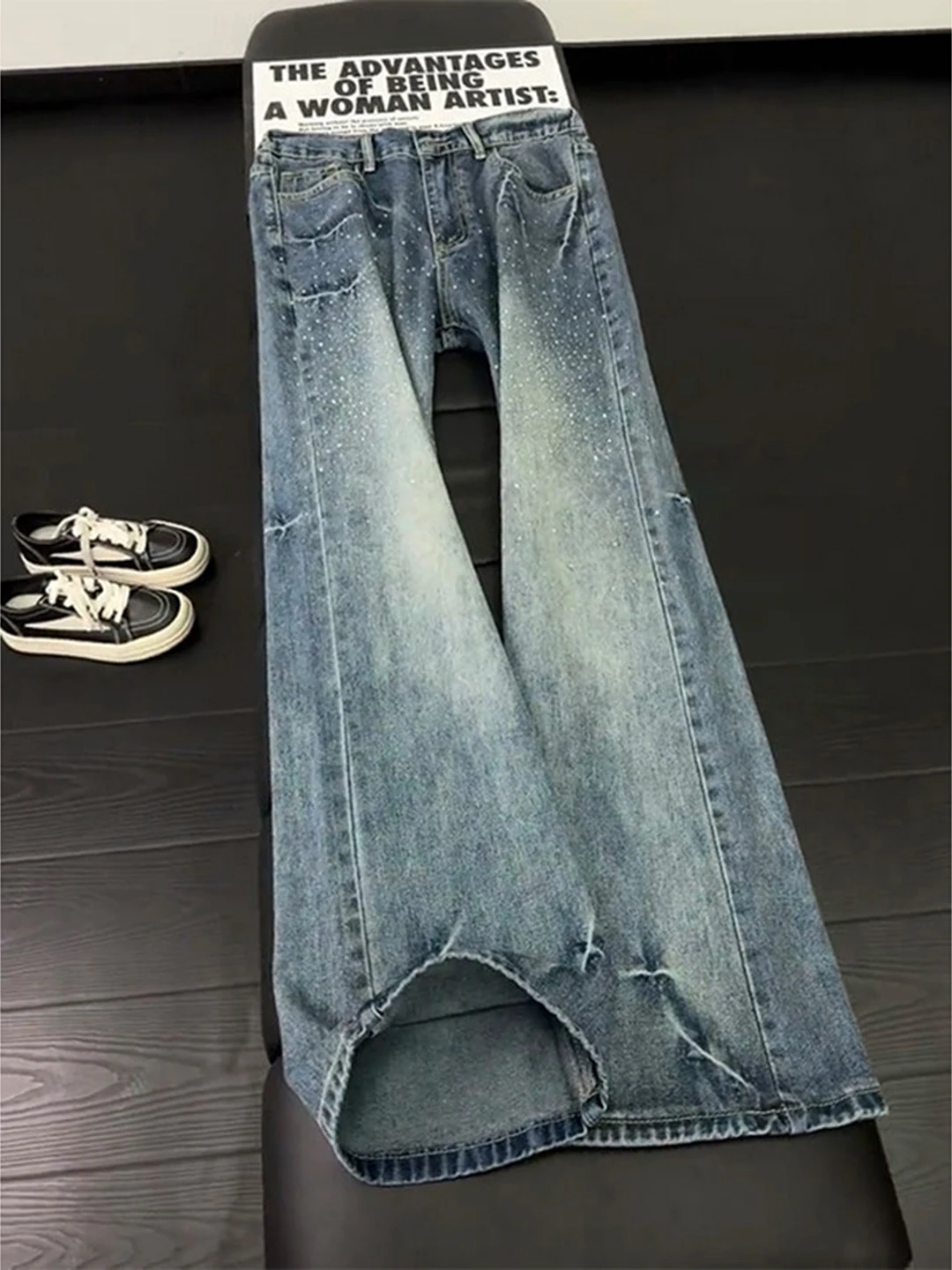 

Cleanfit Men's Straight Leg Jeans Summer Design Sensation American High Street Knife Jeans mid Waist Water Washed Diamond