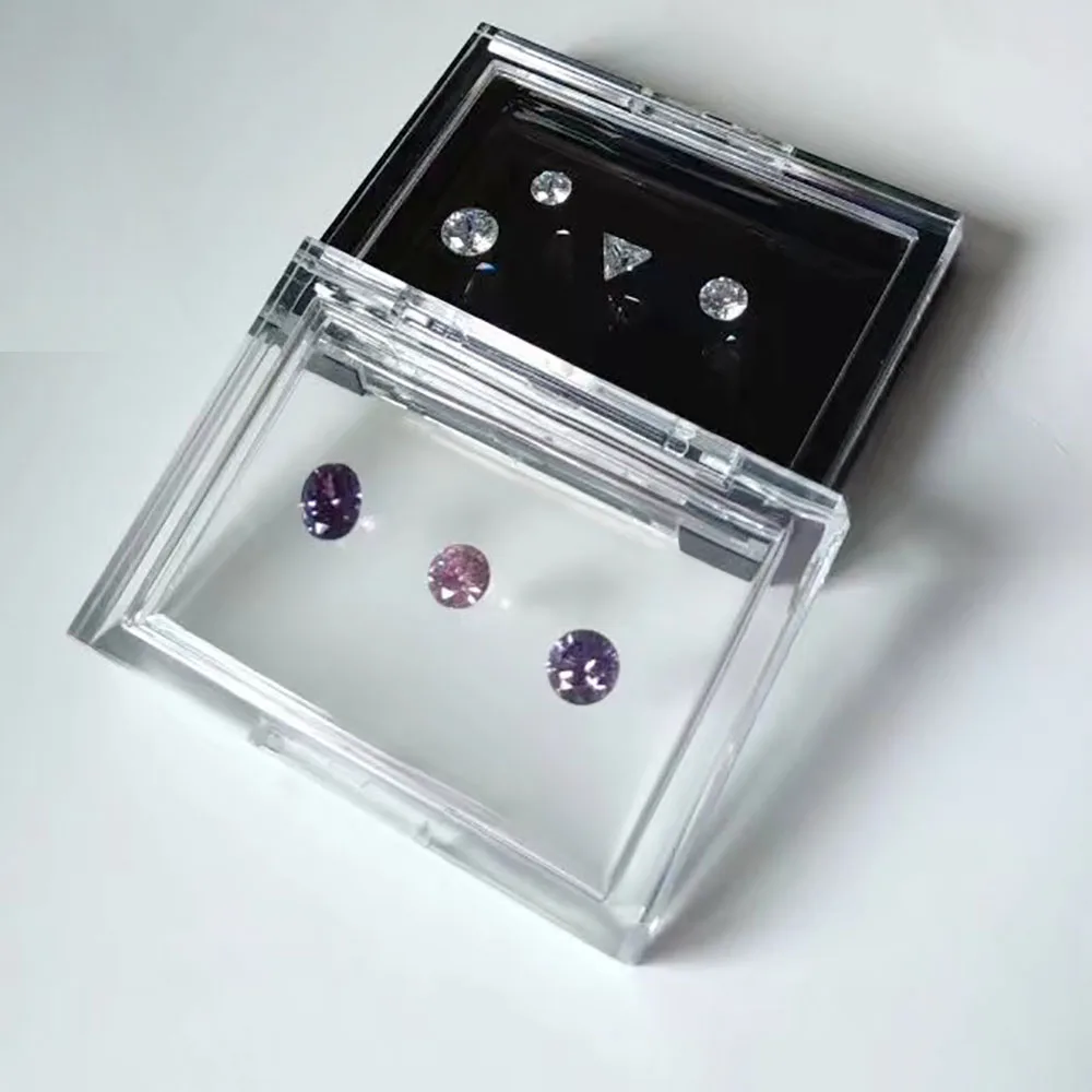Transparent Stone Storage Box Gems GIA Jewelry Display Organizer Gemstone CVD IGI Gift Packaging Box Loose Diamond Showcase Tray