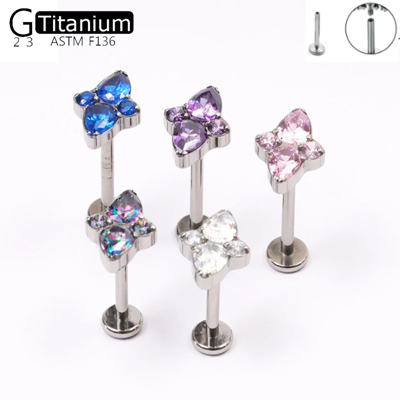 

G23 Titanium Stud Inner Thread Zirconium Ear Cartilage Stud Lip Stud Women's Fashion Delicate Body Piercing Jewelry