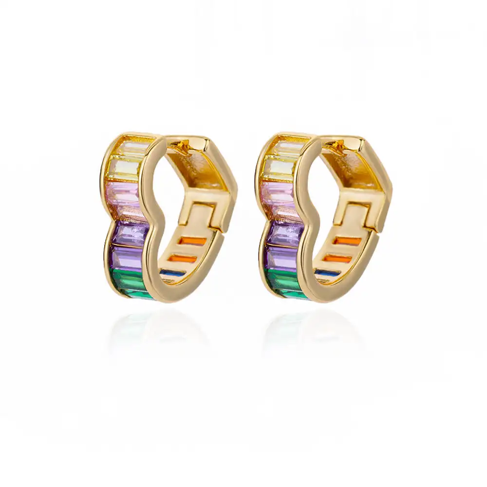 Colorful Zircon Heart Hoop Earrings for Women Gold Color Stainless Steel Geometric Earrings Wedding Aesthetic Jewelry Gift