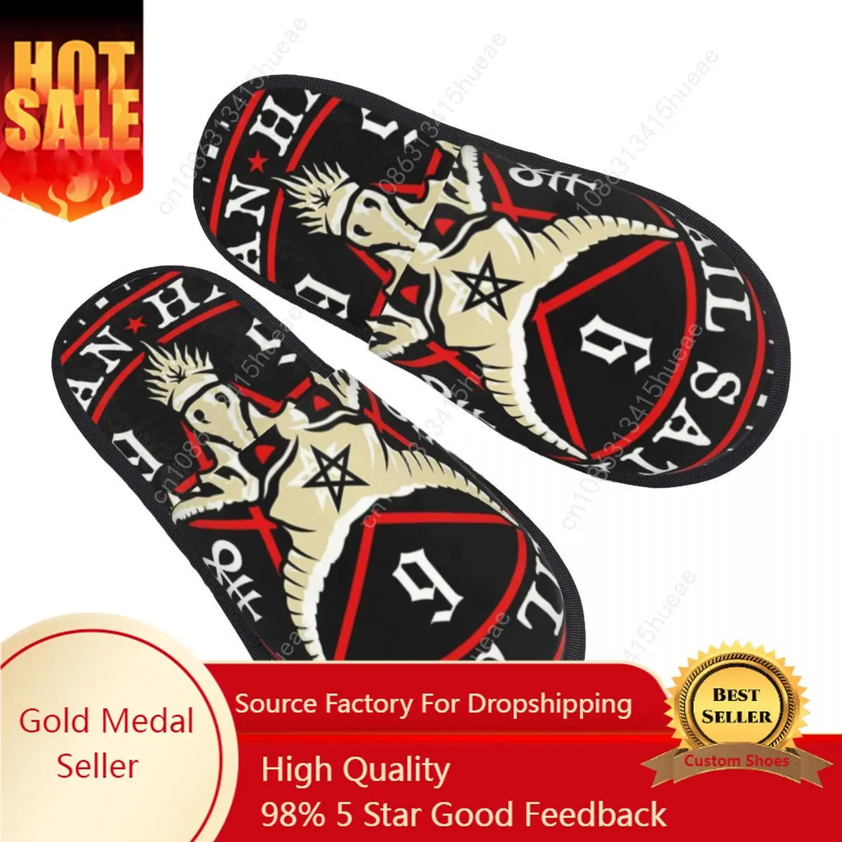 

Hail Satan Baphomet In Occult Inverted Pentagram Soft Memory Foam House Slippers Women Devil Cozy Warm Anti-skid Sole Slipper