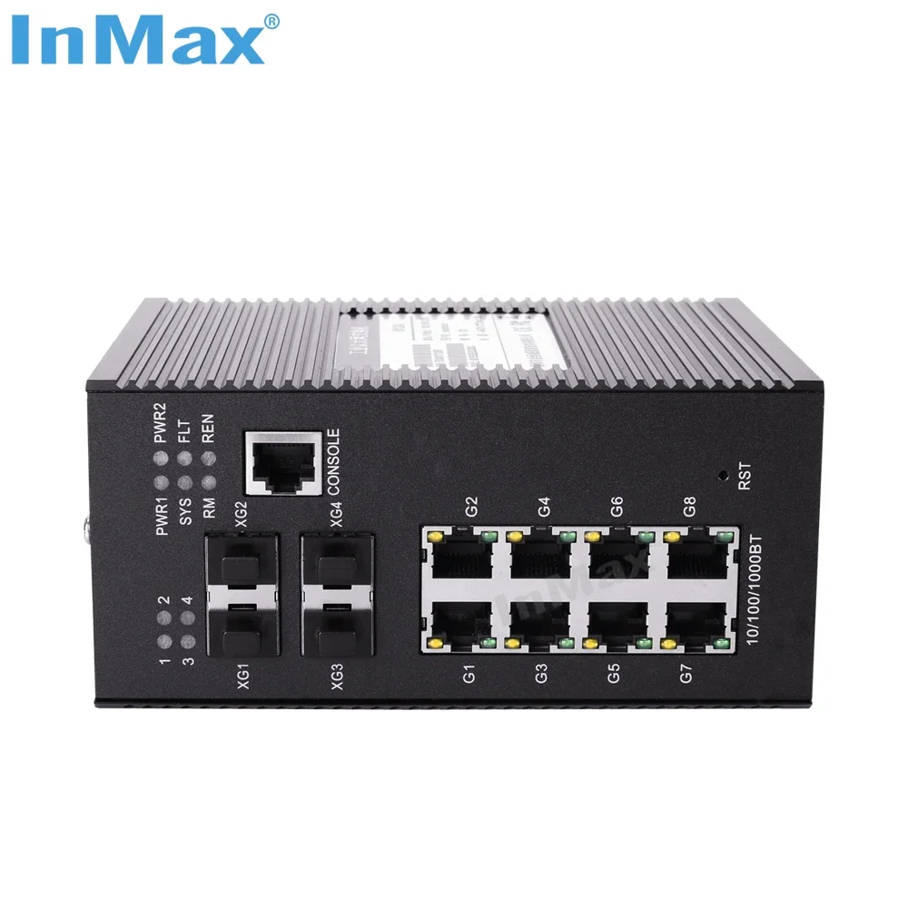 12 منفذ 10G حلقة صناعية PoE محول إيثرنت 4X10G SFP + و8 منافذ 10/100/1000BaseT(X) شبكة حلقية