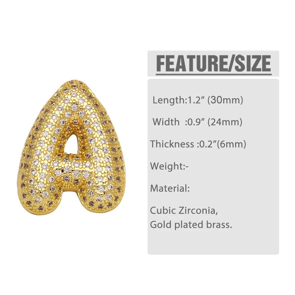 OCESRIO Chunky CZ 26 Initial Bubble Letter Pendant for Necklaces Gold Plated Initial Name Custom Jewelry Making Supplies pdtb558