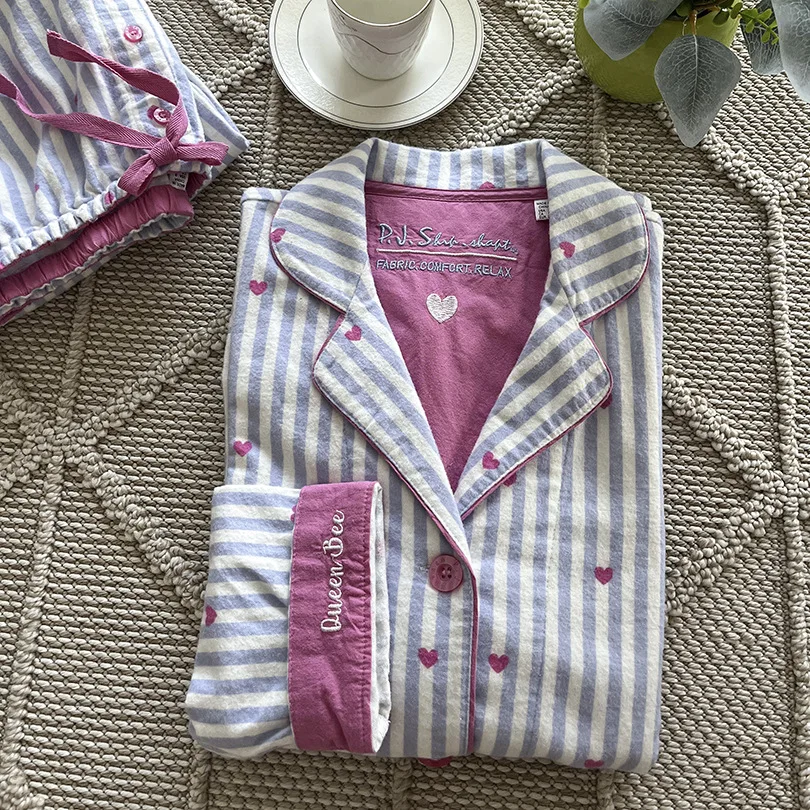 Damen Niedlicher Cartoon-Druck 100% Baumwolle Gebürstetes Pyjama-Set Frühling Herbst Langarm-Oberteil Lange Hose 2-teilig Loungewear Homewear – Detail 13