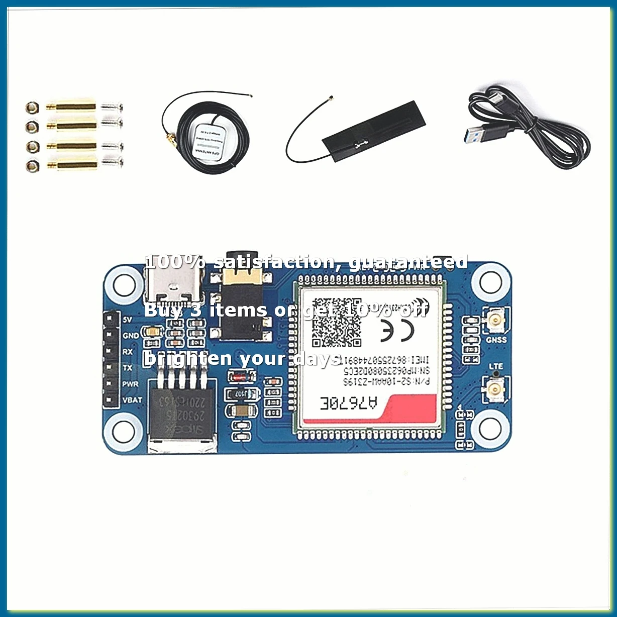 A7670E Cat-1 HAT Expansion Board for Multi Band Cat-1/GSM/GPRS/GNSS Supports LTE Cat-1/2G Network