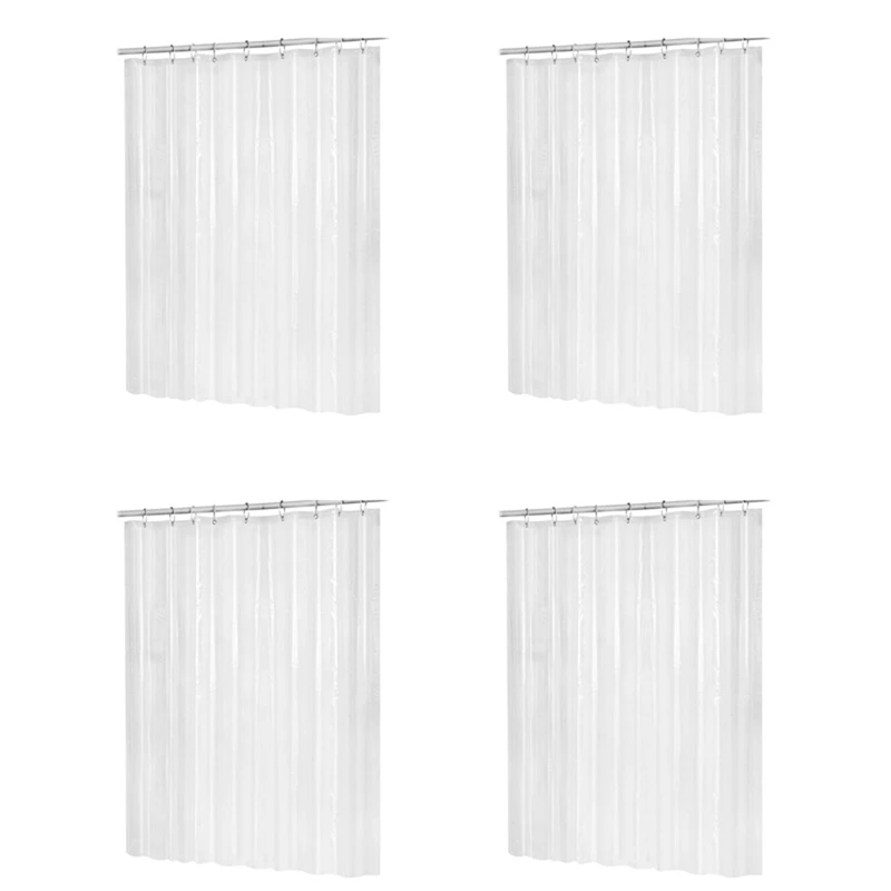 

4Set 180Cmx180cm Plastic Peva Waterproof Shower Curtain Transparent White Clear Bathroom Curtain Bath Curtain With Hooks