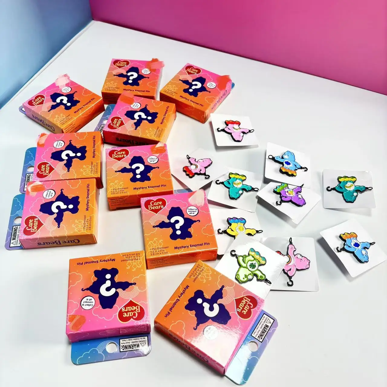 Care Bears Mystery Enamel Pins – Cute Cartoon Bear Blind Box Badges, Available as Single or Full Box Set