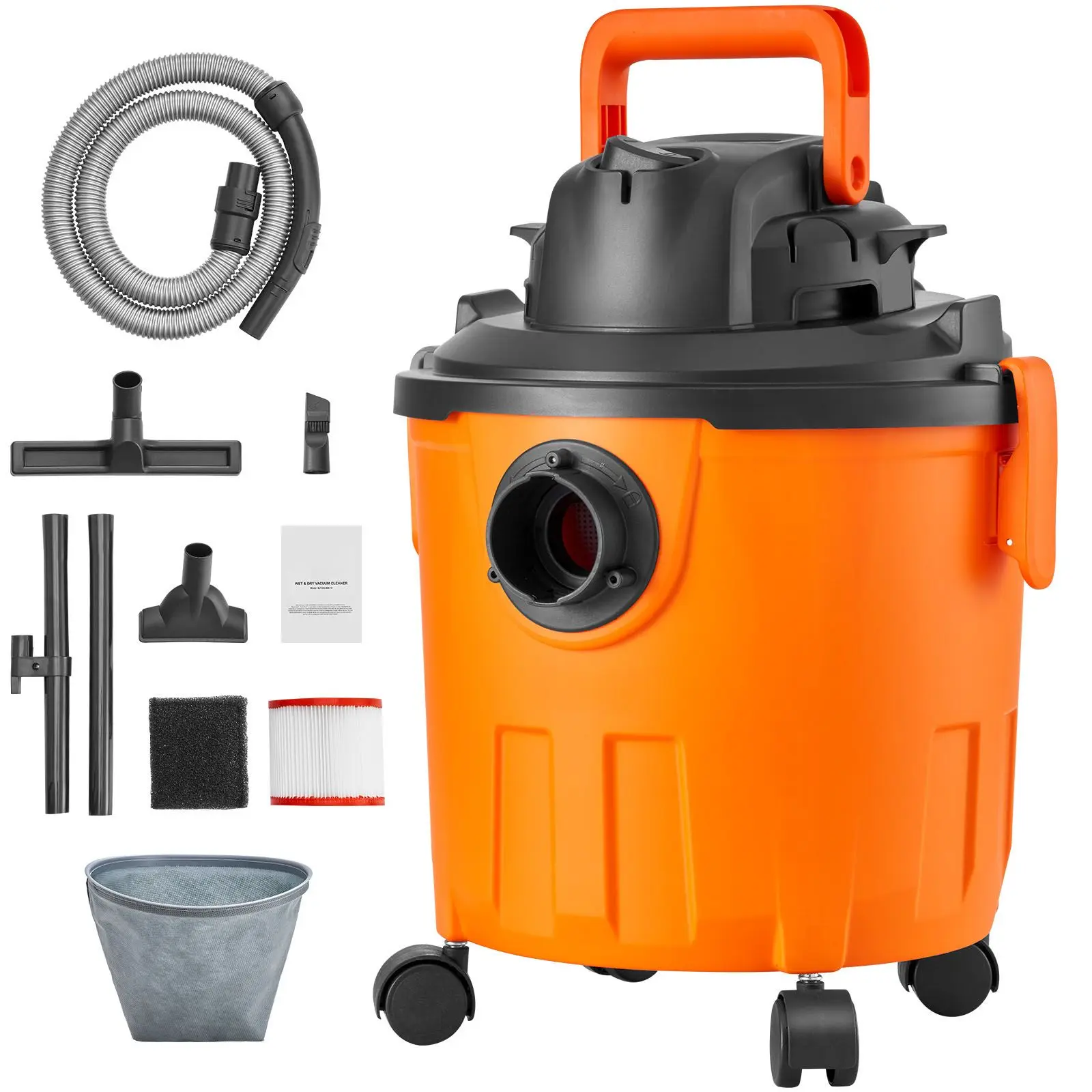 Shop Vacuum Wet And Dry, 5 Gallon 6 Peak HP Wet/Dry Vac, Powerful Suction with Blower Function with Attachments 2-in-1 Crevice N