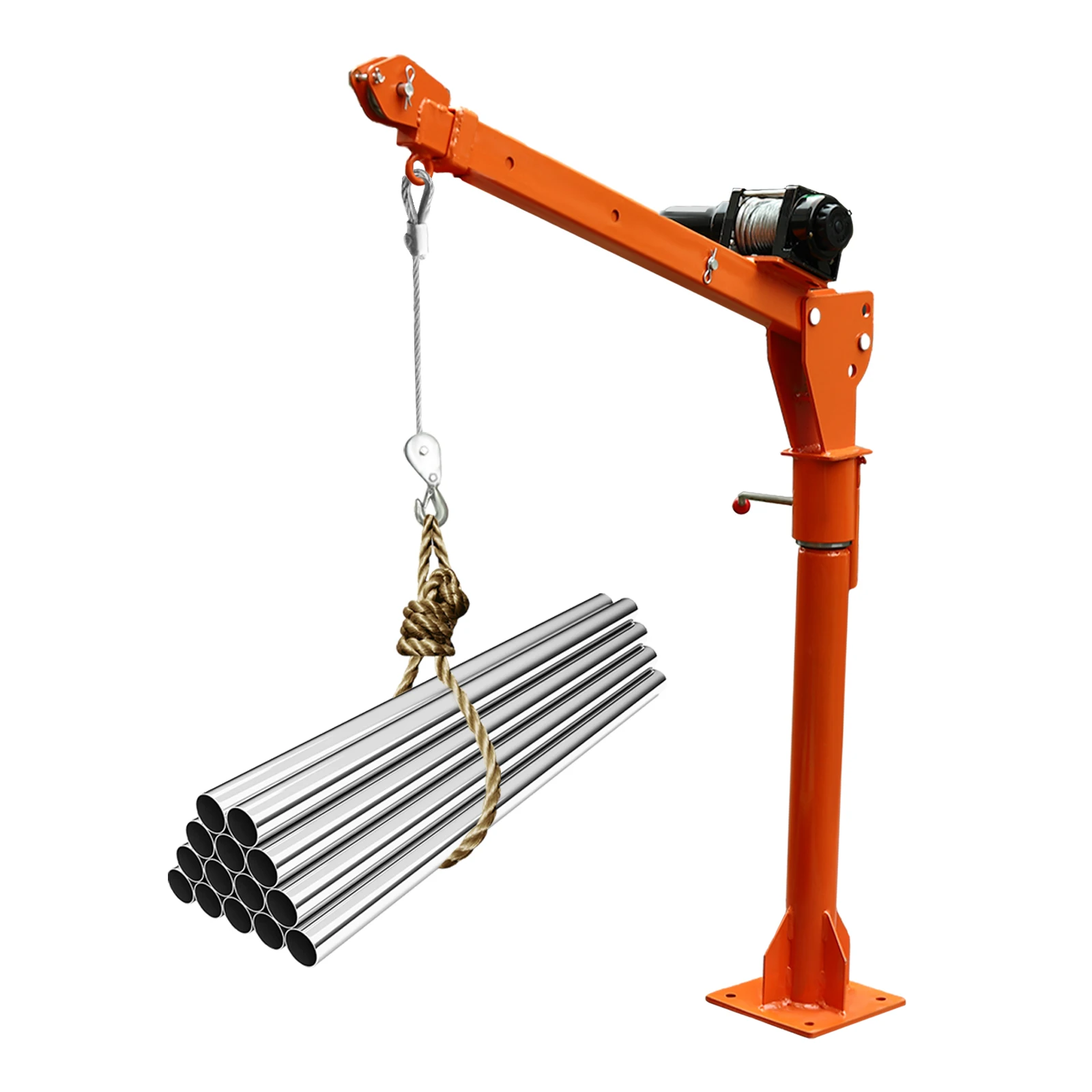 Orange 1100 LB Truck-Mounted Crane Hoist With 12V Electric Winch, Pickup Truck Jib Cranes