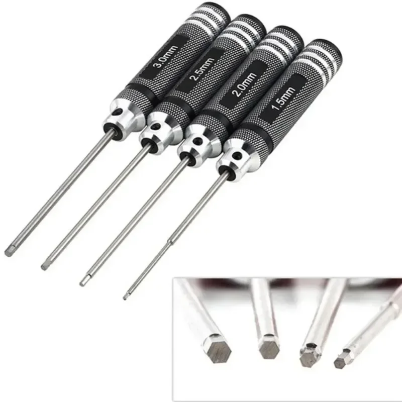 

BIESUO Top Quality Titanium Nitride TiNi Hex Driver Wrench Screwdriver 1/4 Piece Set 1.5mm/2mm/2.5mm/3.0mm for RC Helicopter